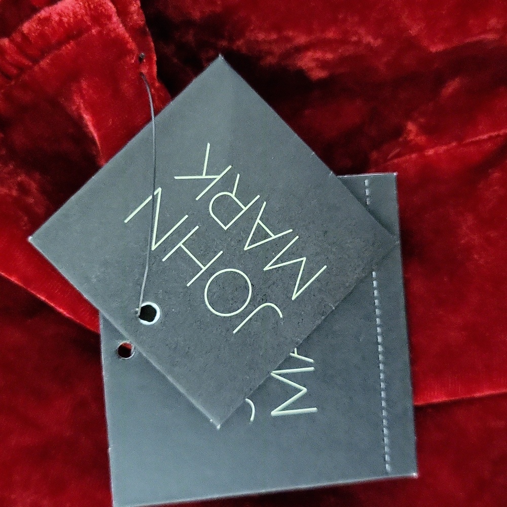John Mark Scarlet Velvet Button Down Blouse - Picture 5 of 8